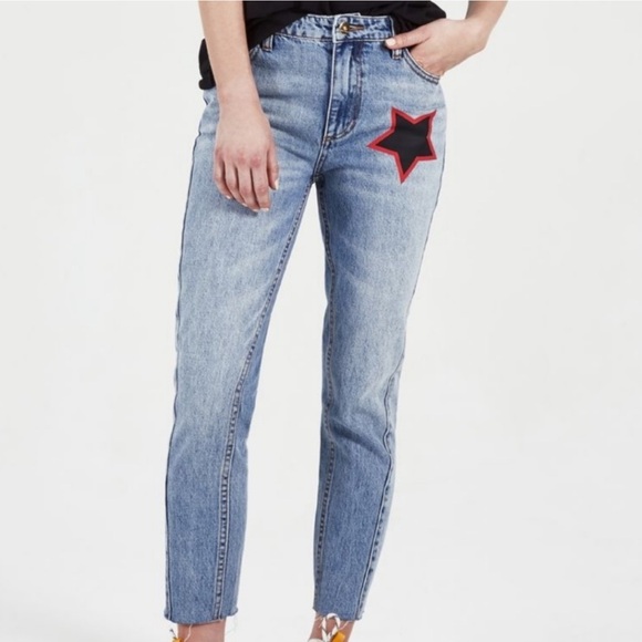 P.E Nation High Rise Cropped Raw Edge Slim Fit Jeans w/ Star Detail Size 26 - Picture 2 of 9